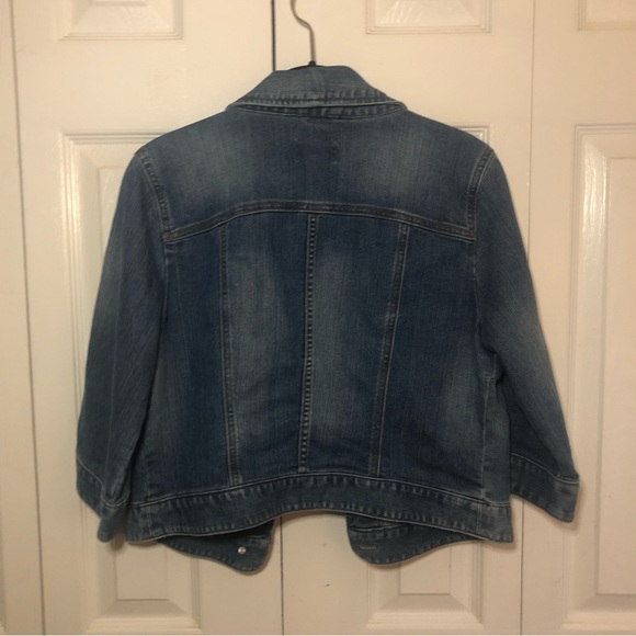 LOFT Medium Wash Three Quarter Sleeve Cropped Jean Jacket Medium Blue - Picture 4 of 7